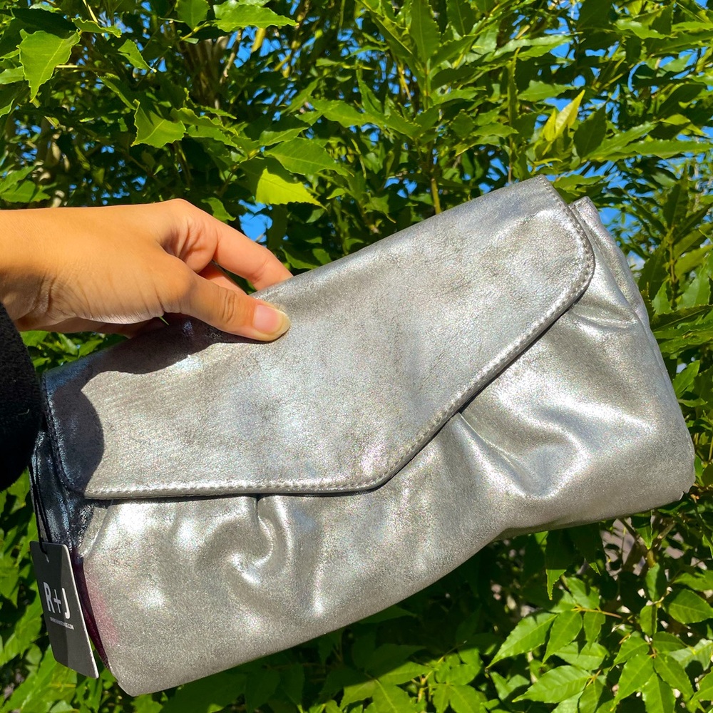 R+J Folded Pleated Silver Clutch, size: MED | Neiman Marcus